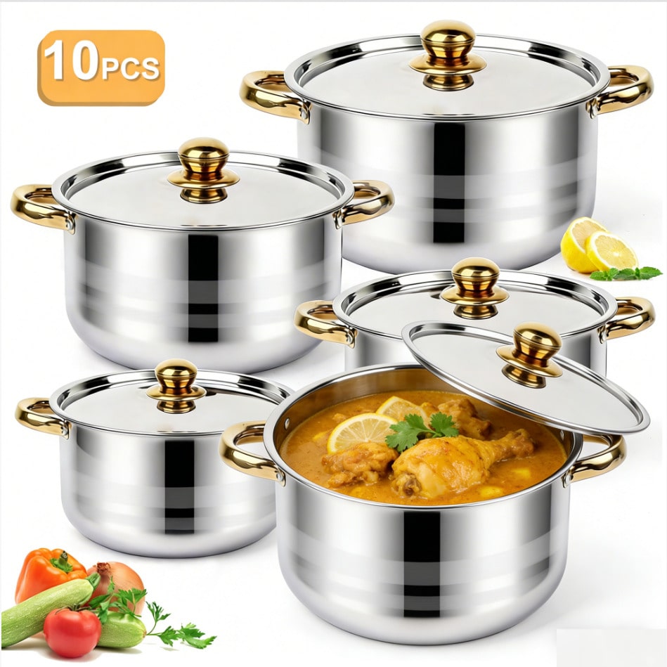 Camping Cooking Pan Set - Conjunto de Panelas de Aço Inoxidável