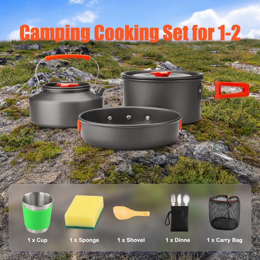 Conjunto de Utensílios de Cozi - Camping Cooking Pan Set avaliação e preço