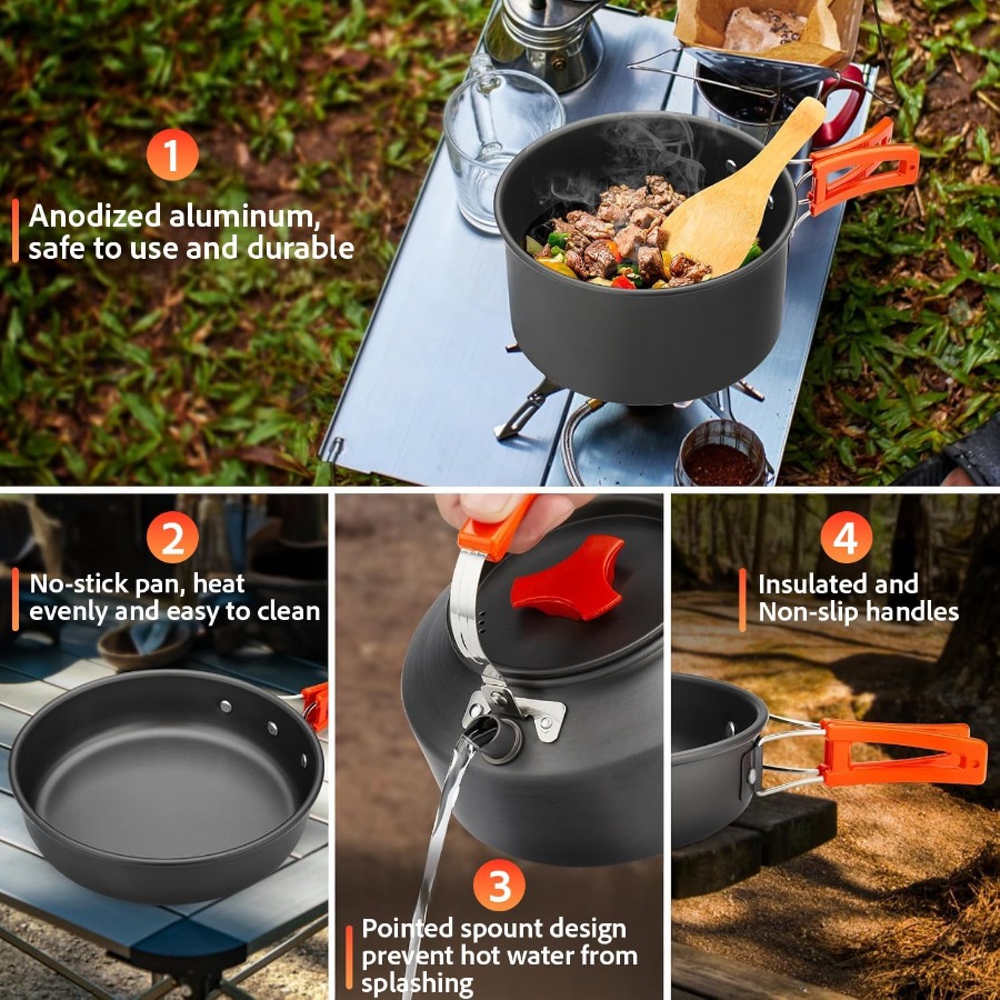 Conjunto de Utensílios de Cozi - Camping Cooking Pan Set avaliação e preço